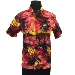 Royal Creations Hawaiian Shirt Womens S Red Sunset Button Made in Hawaii